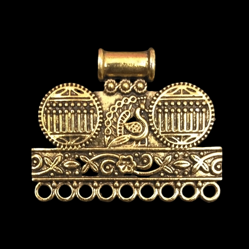 Gold Pendant - Round and Peacock Motifs