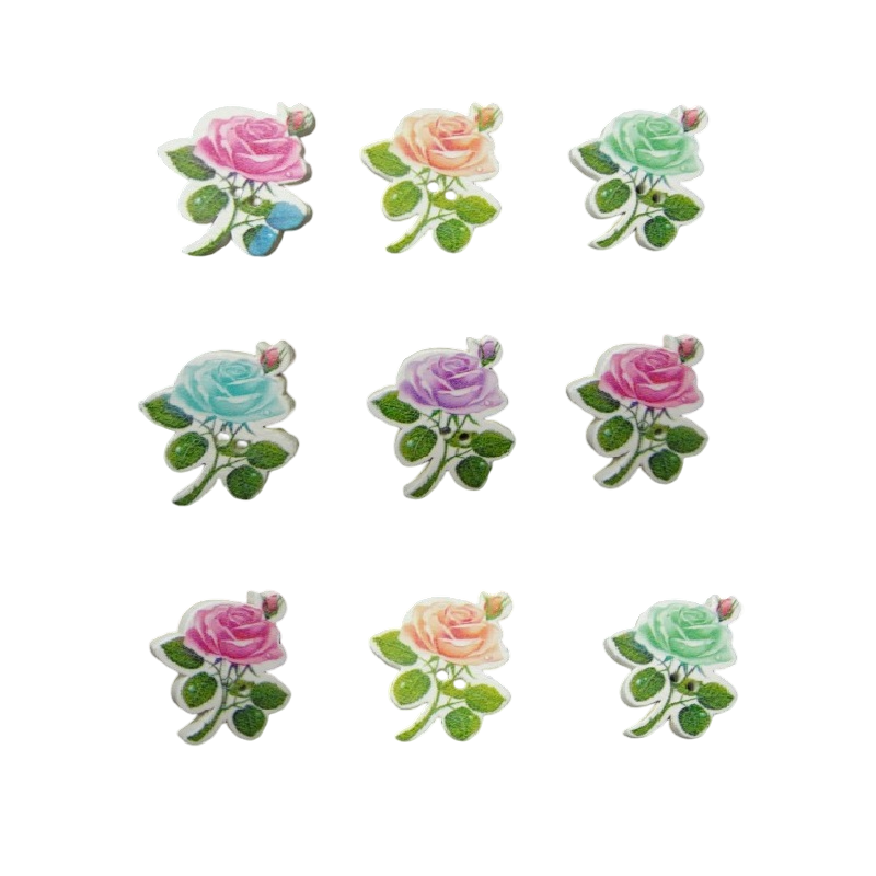 Rose With Leaf Wooden Buttons