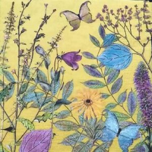 Flowers And Butterfly In Yellow Background Decoupage Napkin