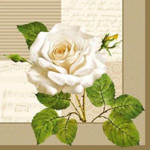 White Rose With Leaf Decoupage Napkin
