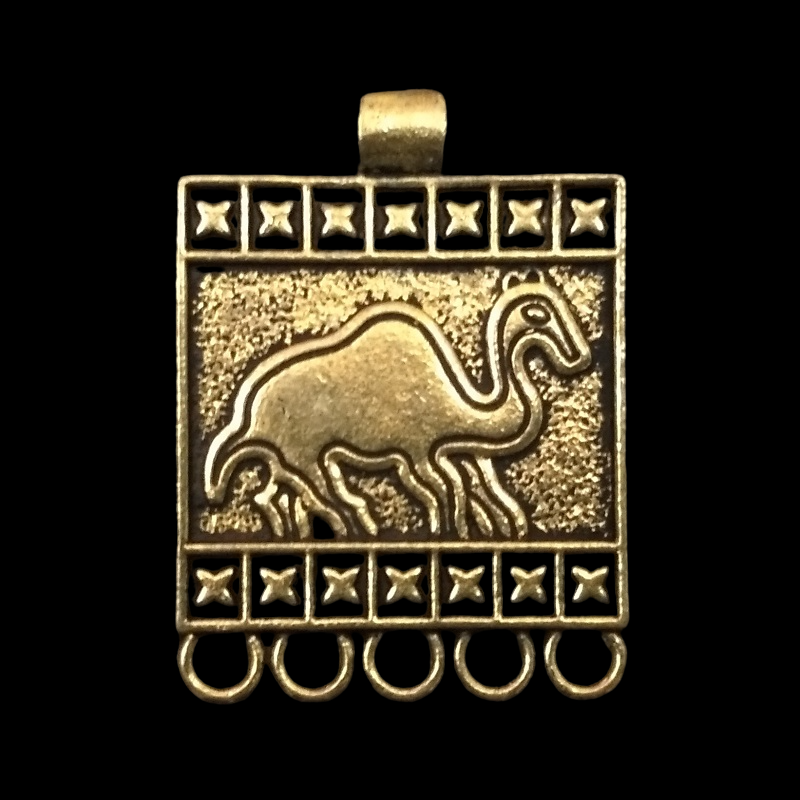 Gold Rectangle With Camel Motif Pendant