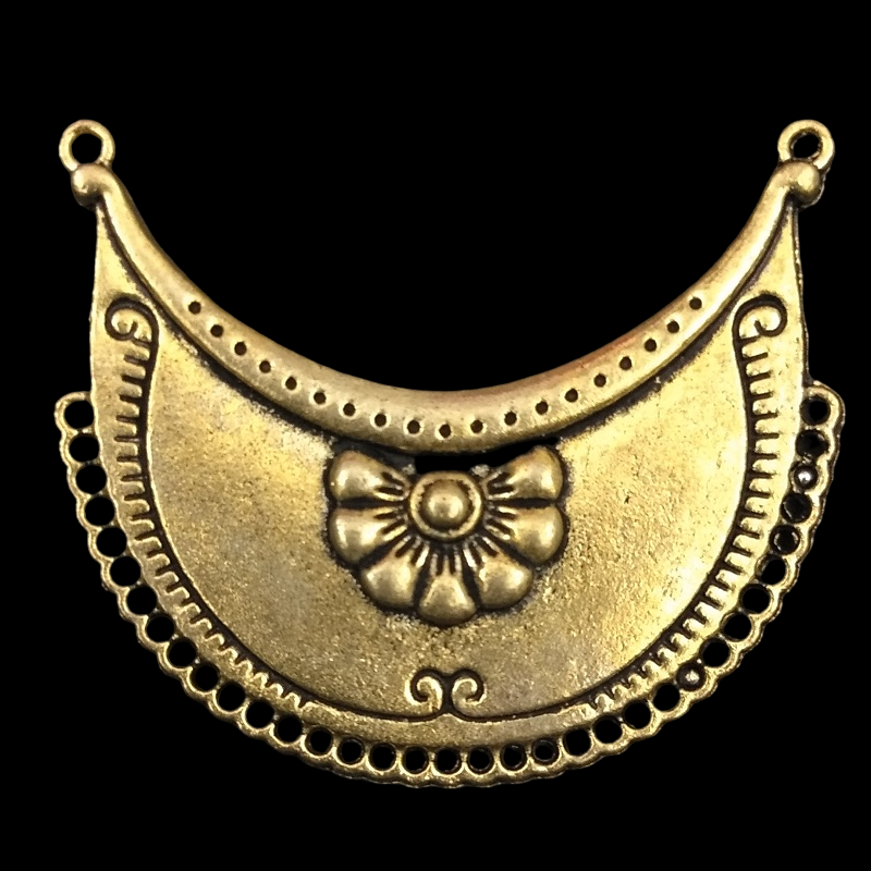 Gold Half Moon With Flower Pendant