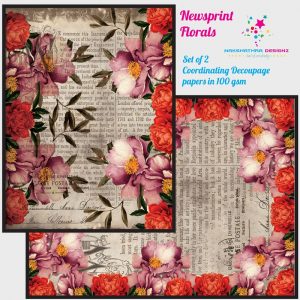 Nakshathra Designz Decoupage Paper - Newsprint Florals
