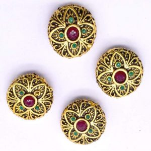Victorian Beads - Round With Green And Pink Stone