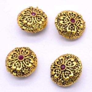 Victorian Beads - Round With Pink Stone