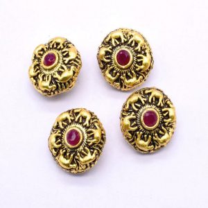 Victorian Beads -  Round With Pink Stone