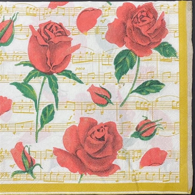 Red Rose With Music Note Decoupage Napkin