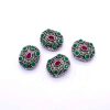 Victorian Beads - Rectangle Pink With Green Stone