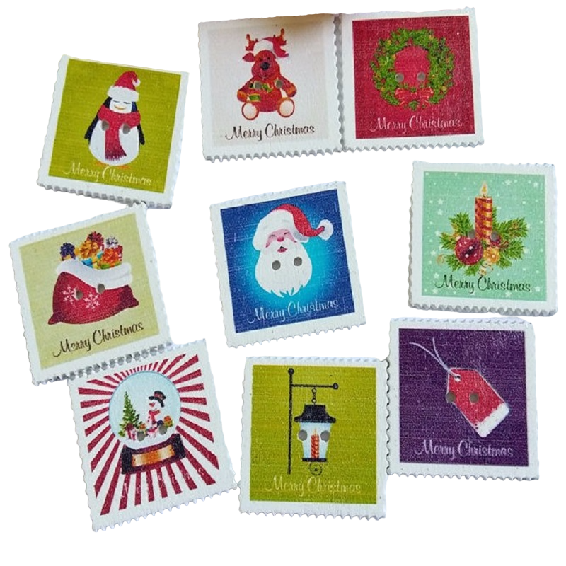 Christmas Postal Stamp Wooden Buttons