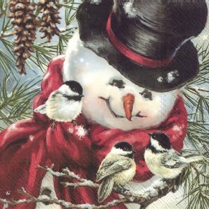 Snowman With Birds Decoupage Napkin