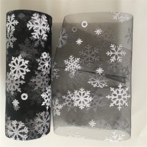 Black Netted Tulle With Snowflakes