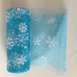 Aqua Blue Netted Tulle With Snowflakes