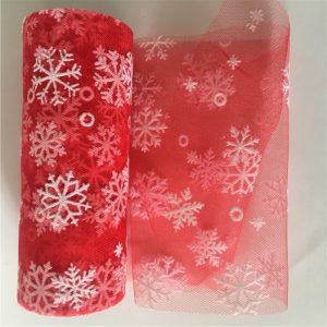 Red Netted Tulle With Snowflakes