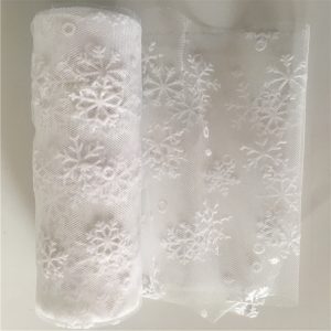 White Netted Tulle With Snowflakes