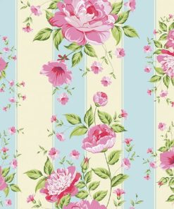 Pink Roses With Blue And Yellow Stripes Decoupage Napkin