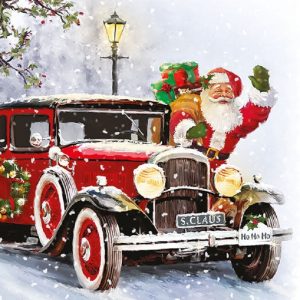 Santa's Car Decoupage Napkin