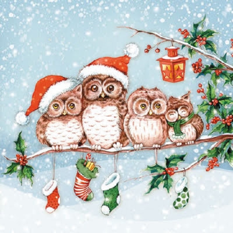 Owl Family Celebrating Christmas Decoupage Napkin – Connect4Sale