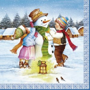 Snowman And Children Decoupage Napkin