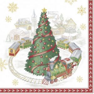 Christmas Tree With Train Decoupage Napkin