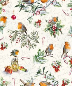 Robins With Christmas Tree Decoration Ornaments Decoupage Napkin
