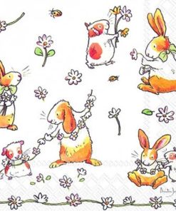 A Rabbit With Daisy Flower Decoupage Napkin