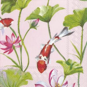 Fish And Flowers In Pink Background Decoupage Napkin