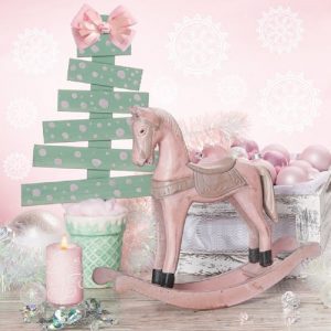 Pastel Rocking Horse With Candle Decoupage Napkin