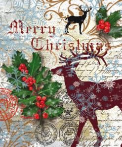 Christmas Deer With Cherries Decoupage Napkin