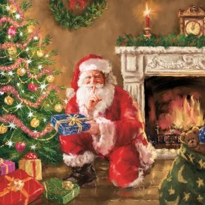 A Santa And Christmas Tree With Gifts Decoupage Napkin