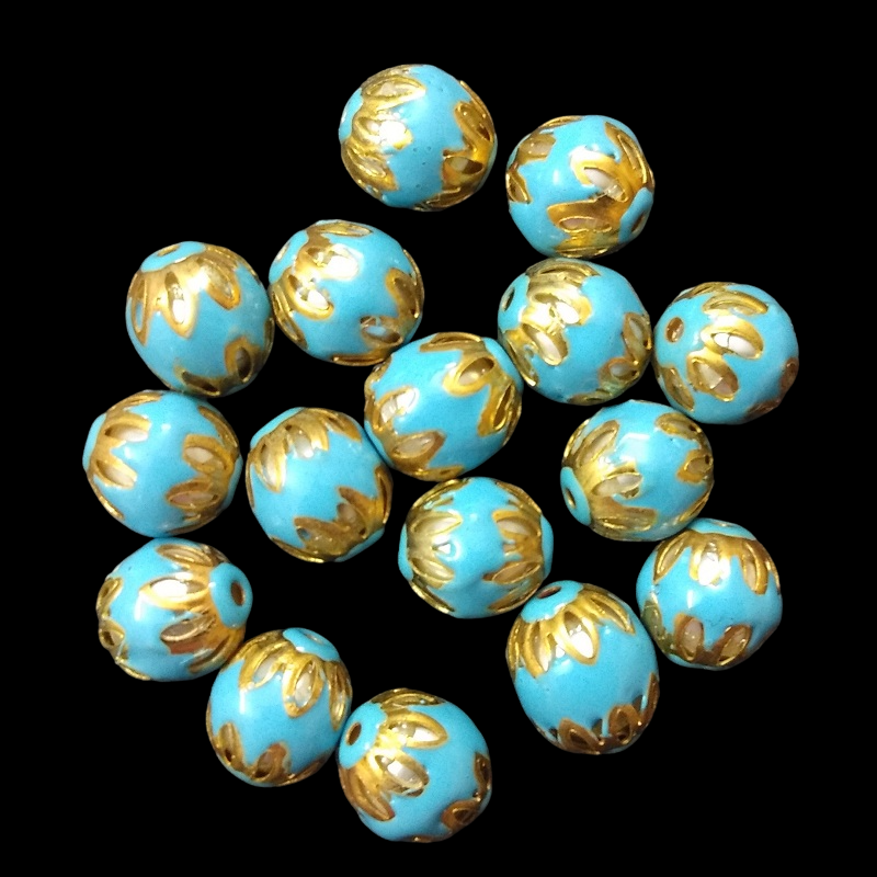 Round Meenakari Beads - Turquoise Blue