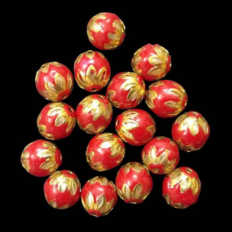 Round Meenakari Beads - Red