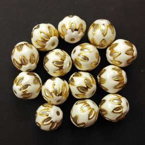 Round Meenakari Beads - White