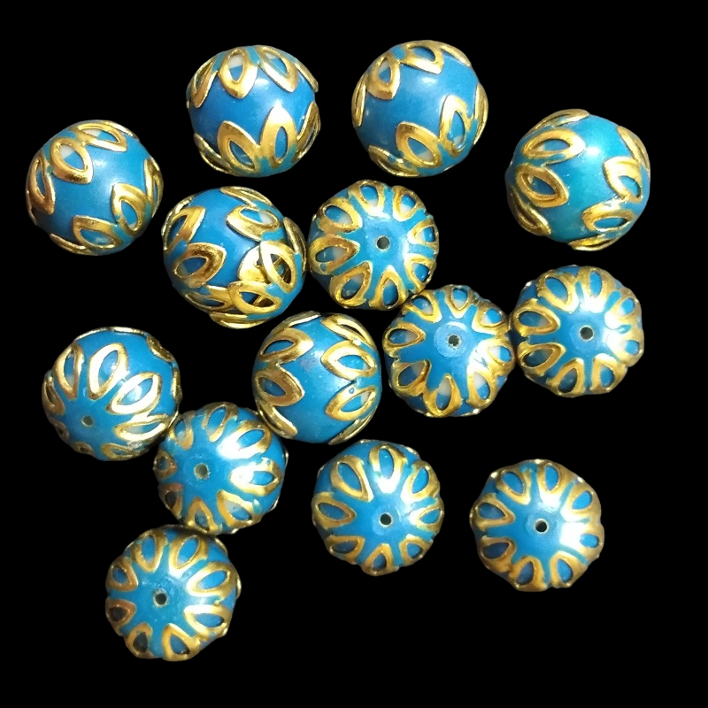 Round Meenakari Beads - Dark Turquoise Blue