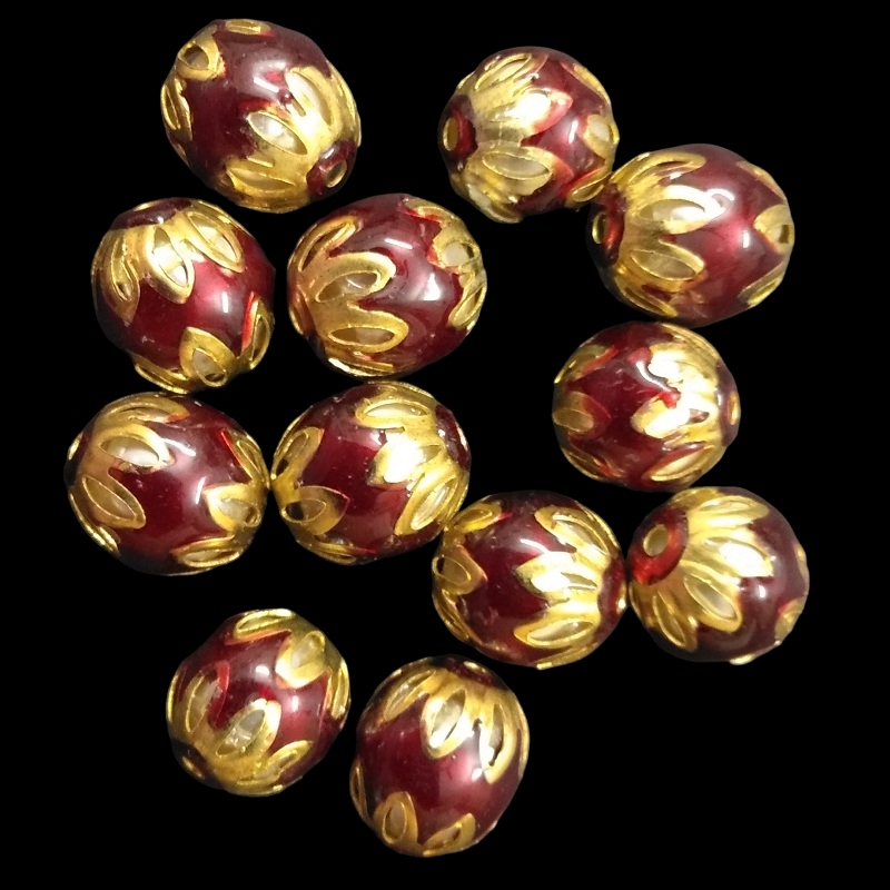 Round Meenakari Beads - Dark Red