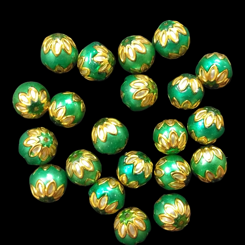Round Meenakari Beads - Light Green