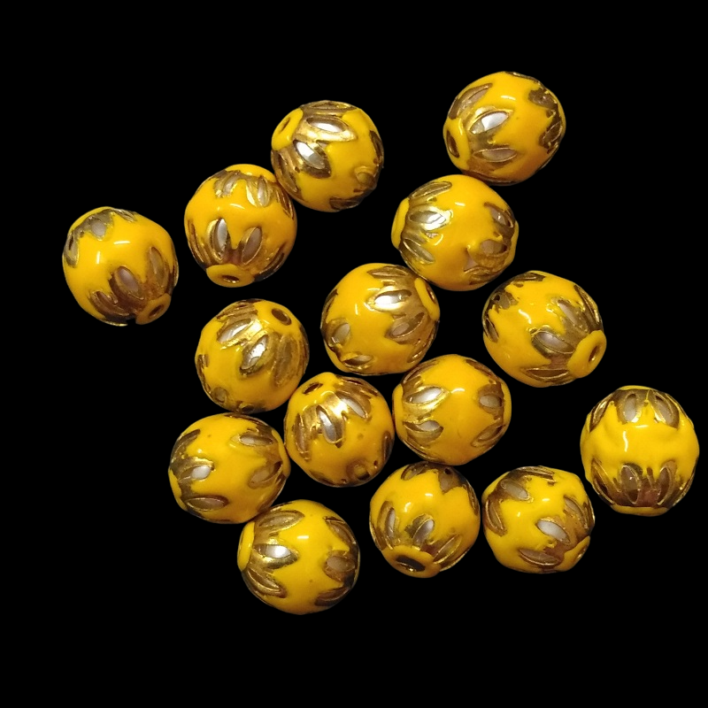 Round Meenakari Beads - Yellow