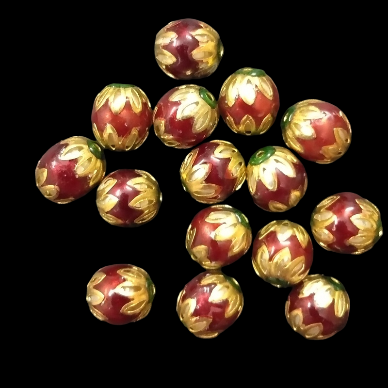 Round Meenakari Beads - Maroon