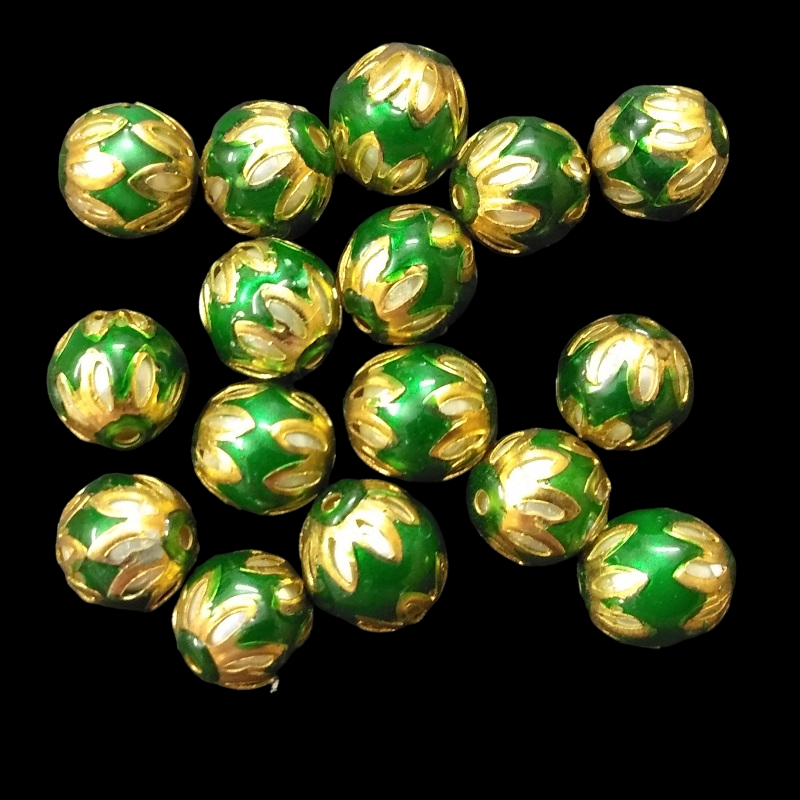 Round Meenakari Beads - Green