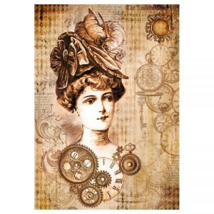 Stamperia Rice Paper - Packed Steampunk Woman With Hat