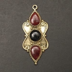 Gold Maroon With Black  Flower Pendant
