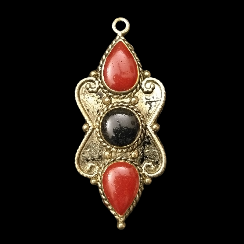 Gold Red With Black Flower Pendant