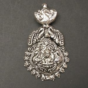 German Silver Lakshmi With Peacock Pendant