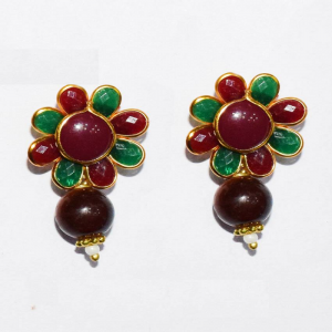 Green With Maroon Pachi Earrings
