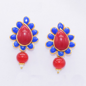 Royal Blue With Pink Pachi Earrings