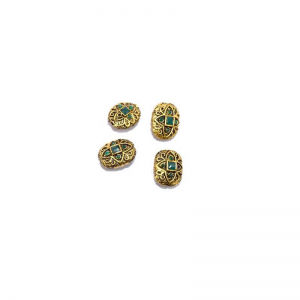 Victorian Beads - Gold With Green Stone