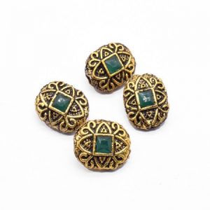 Victorian Beads - Emerald With Green Stone