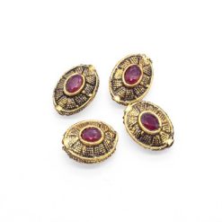 Victorian Beads - Oval  With Pink Stone