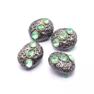 Victorian Beads - Oval With Green Stone