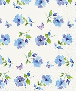 Small Blue Flowers With Blue Butterfly Decoupage Napkin