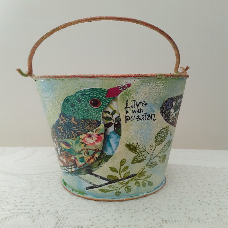 Decoupage On Galvanized Metal Buckets By Vidhu Thareja